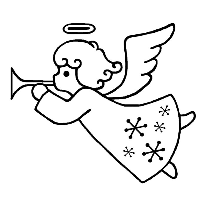 天使のラッパ(白黒)/天使1/クリスマスのイラスト素材