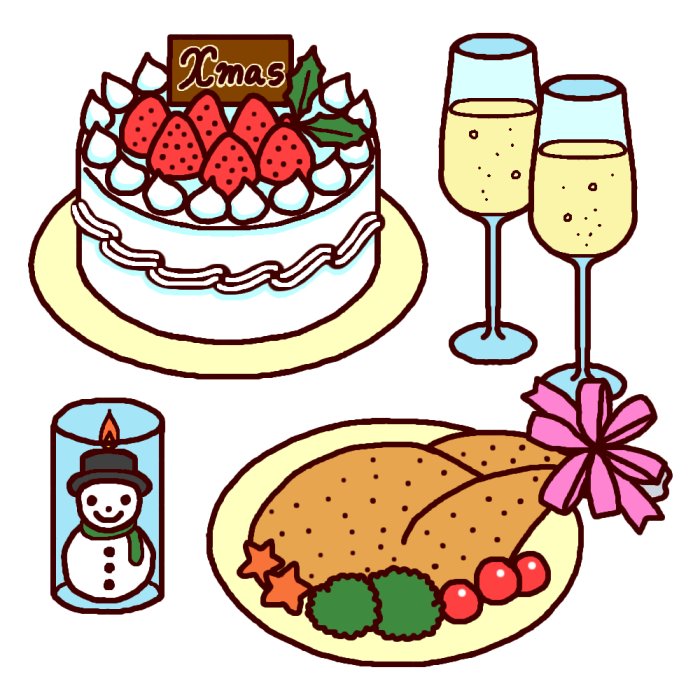 チキンとクリスマスケーキ カラー フード ケーキ1 クリスマスのイラスト素材