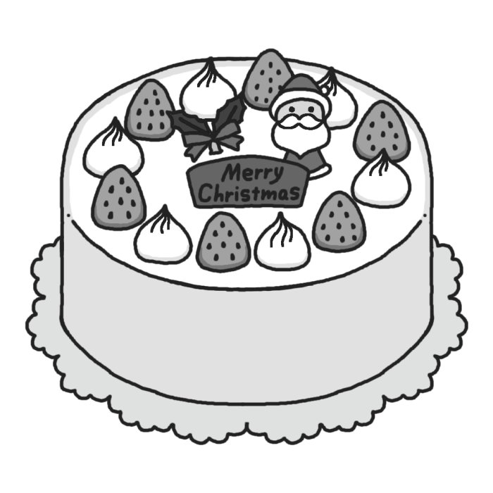 生クリームケーキ モノクロ フード ケーキ1 クリスマスのイラスト素材