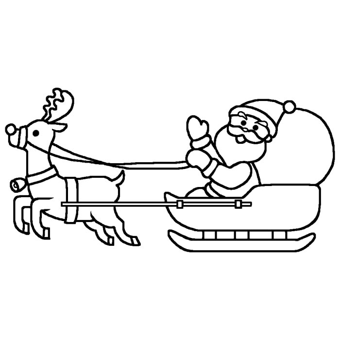 トナカイのソリに乗って 白黒 サンタクロース1 クリスマスのイラスト素材