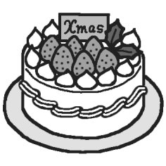 クリスマスケーキ1 モノクロ ケーキ フード ミニカット クリスマス 無料イラスト素材