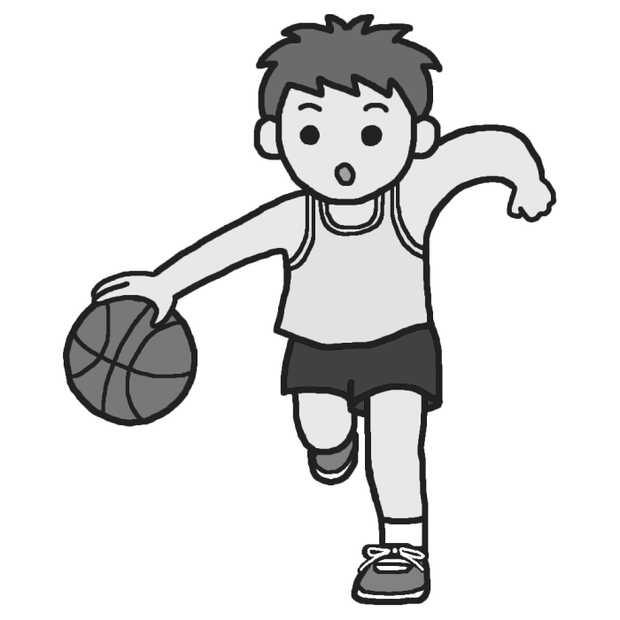 ドリブル2 モノクロ バスケットボールの無料イラスト 部活動 クラブ活動 運動部 学校素材