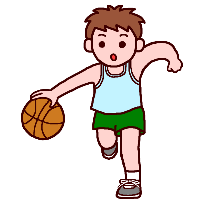 ドリブル2 カラー バスケットボールの無料イラスト 部活動 クラブ活動 運動部 学校素材