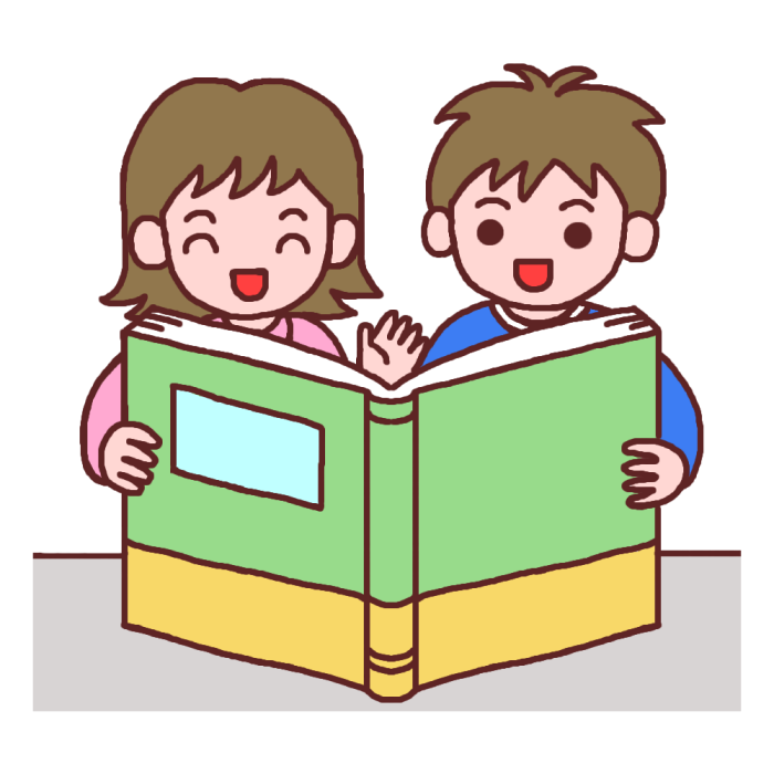 仲良し読書 カラー 読書週間の無料イラスト 秋の季節 行事 学校素材