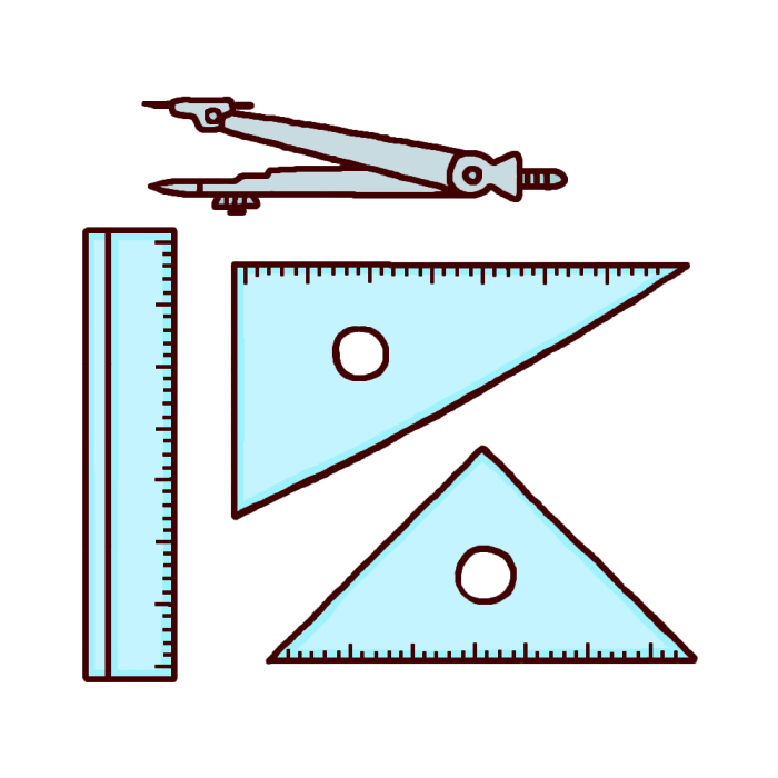 コンパス 定規 三角定規 カラー 文房具 学用品の無料イラスト 学校素材