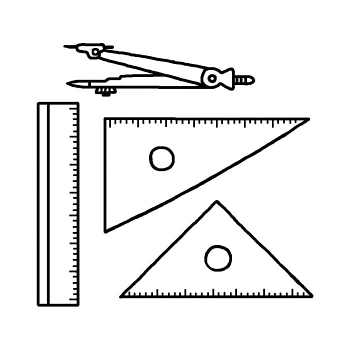 コンパス 定規 三角定規 白黒 文房具 学用品の無料イラスト 学校素材