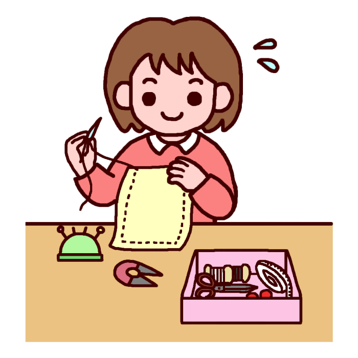 家庭科・裁縫(カラー)/授業風景の無料イラスト/学校生活/学校素材