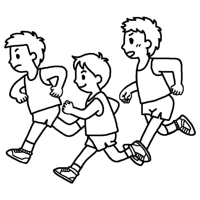 マラソン1 白黒 陸上部 陸上競技の無料イラスト 部活動 クラブ活動 運動部 学校素材