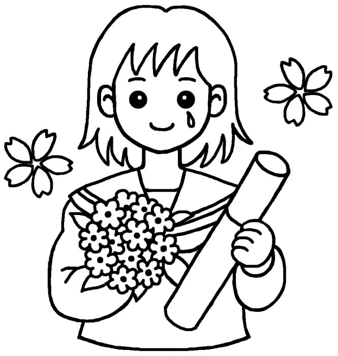 卒業証書1(白黒)/卒業式の無料イラスト/春の季節・行事/学校素材