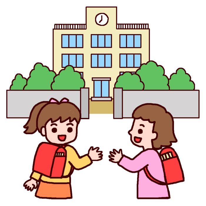 おはよう1(カラー)/登校の無料イラスト/学校生活/学校素材