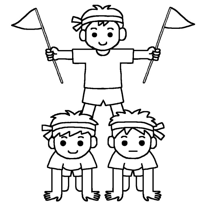 組体操(白黒)/運動会・体育祭の無料イラスト/学校行事素材