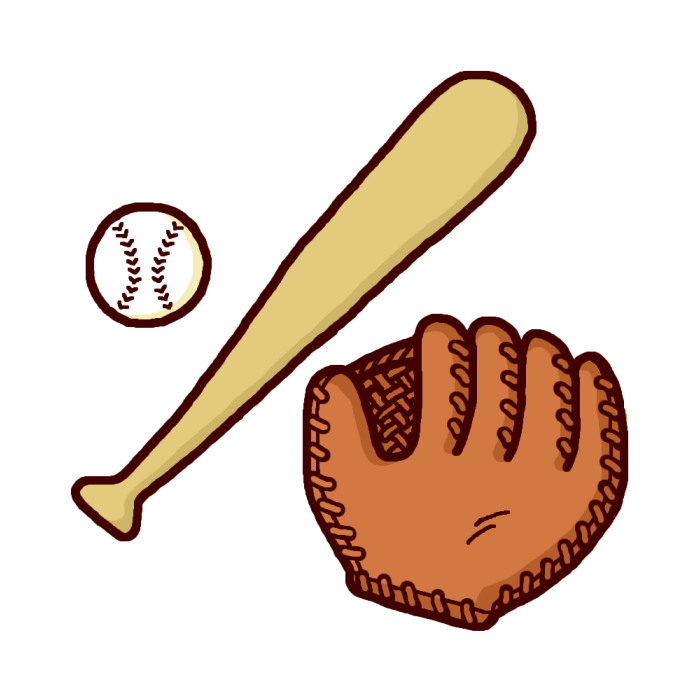ボール バット グローブ カラー 野球のイラスト 部活動 クラブ活動 運動部 学校の無料素材