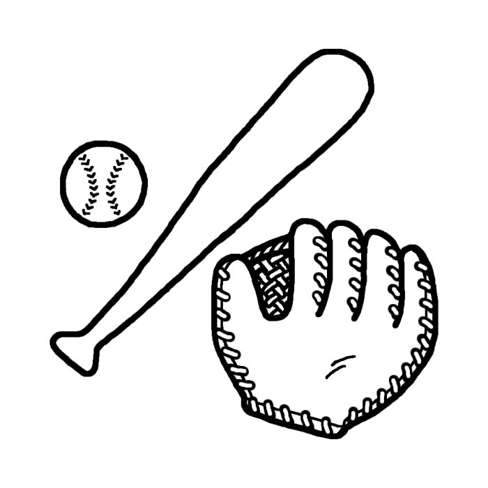 ボール バット グローブ 白黒 野球のイラスト 部活動 クラブ活動 運動部 学校の無料素材
