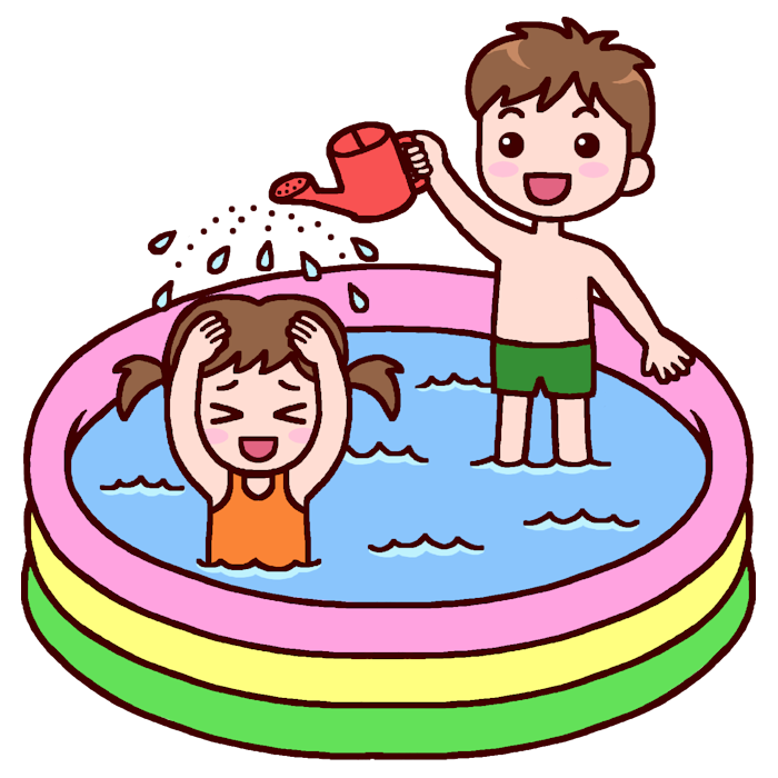 プール遊び2 カラー プール 水遊びの無料イラスト 夏の季節 行事 保育素材