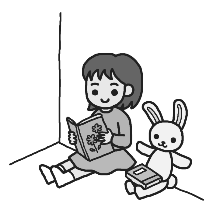 読書 絵本 モノクロ 室内遊びの無料イラスト 園の生活 保育素材
