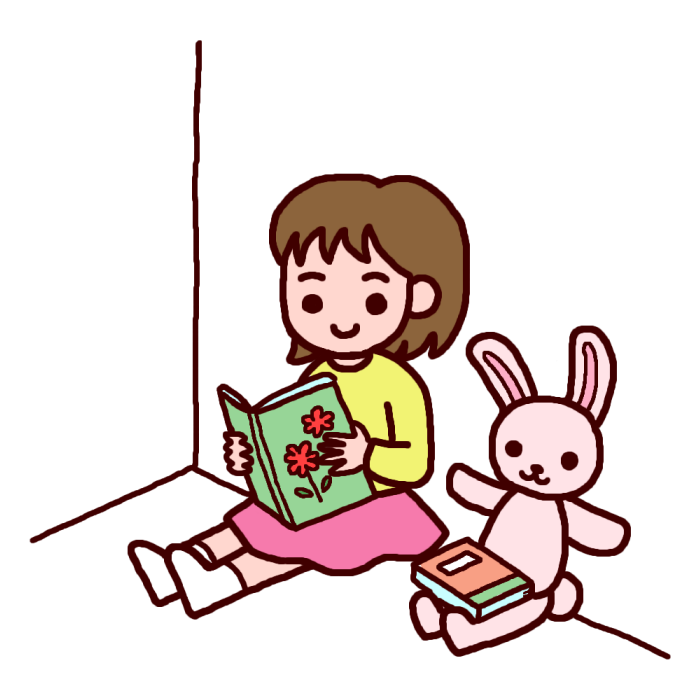 読書 絵本 モノクロ 室内遊びの無料イラスト 園の生活 保育素材