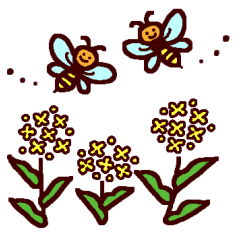 菜の花とミツバチ カラー 春 花と虫の無料イラスト ミニカット クリップアート素材