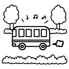 バス旅行 白黒 春 行楽 旅行の無料イラスト ミニカット クリップアート素材