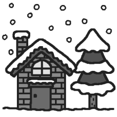 家と木 モノクロ 雪景色 風景の無料イラスト 冬 ミニカット クリップアート素材