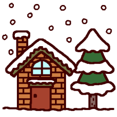 家と木 カラー 雪景色 風景の無料イラスト 冬 ミニカット クリップアート素材