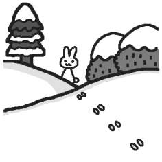 うさぎの足跡 モノクロ 雪景色 風景の無料イラスト 冬 ミニカット クリップアート素材