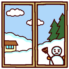 窓の風景 カラー 雪景色 風景の無料イラスト 冬 ミニカット クリップアート素材