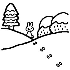 うさぎの足跡 白黒 雪景色 風景の無料イラスト 冬 ミニカット クリップアート素材