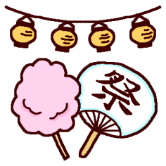 うちわと綿菓子 カラー 夏の花火 縁日の無料イラスト ミニカット クリップアート素材
