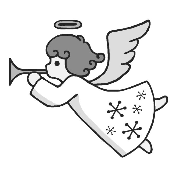 天使のラッパ モノクロ 天使 クリスマス 無料イラスト素材