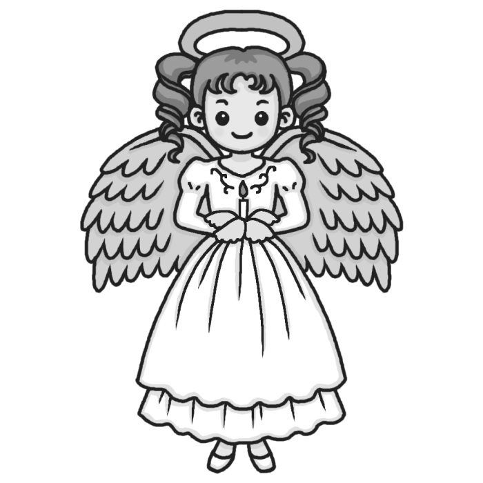 天使の女の子 モノクロ 天使 クリスマス 無料イラスト素材