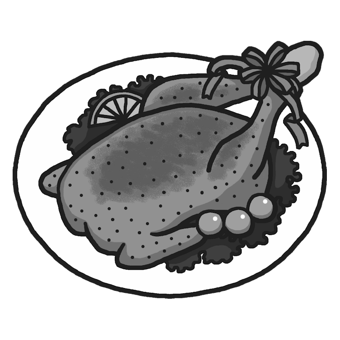 クリスマスチキン モノクロ ケーキ フード クリスマス 無料イラスト素材