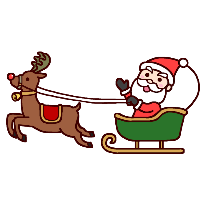 トナカイのソリに乗って カラー サンタクロース クリスマス 無料イラスト素材