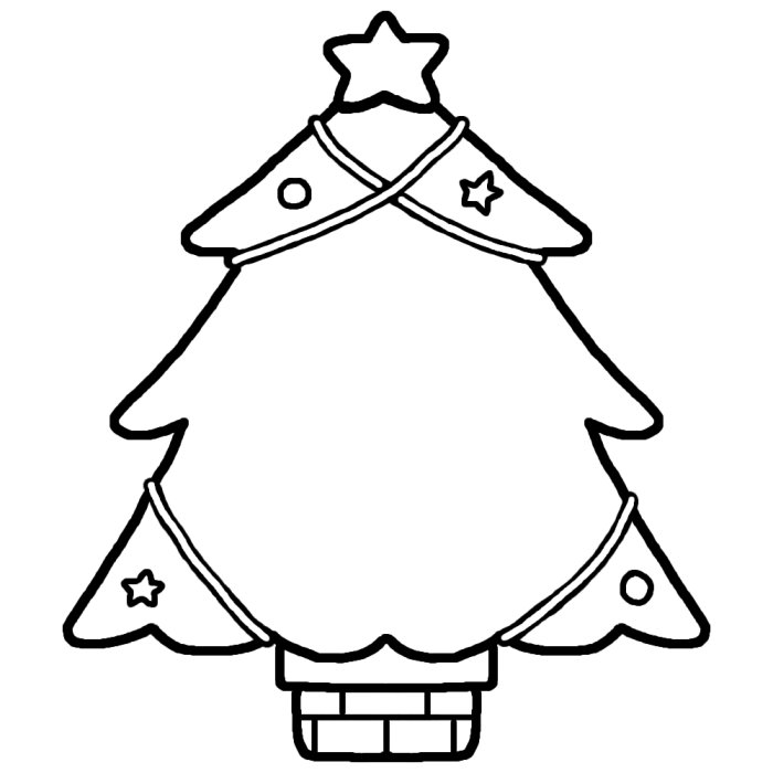 クリスマスツリー1 白黒 飾り枠 クリスマス 無料イラスト素材