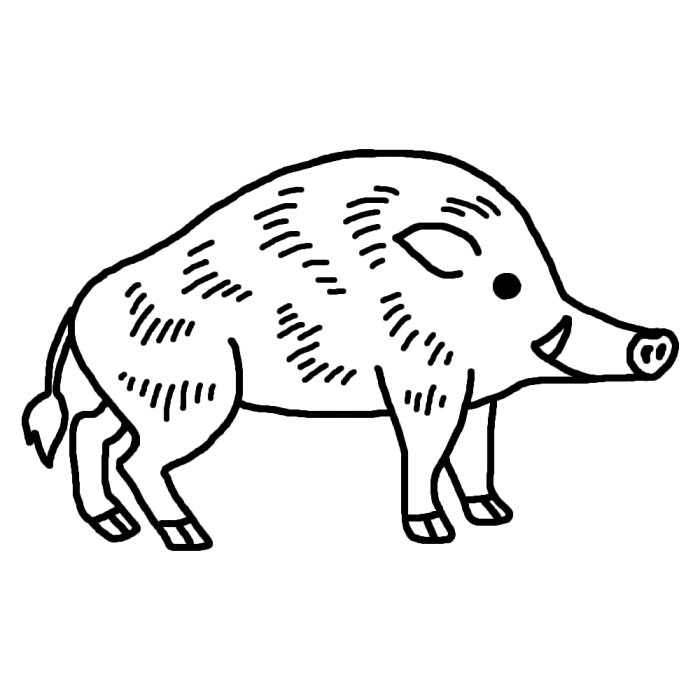 イノシシ 猪 亥1 白黒 陸の大きな動物 無料イラスト素材