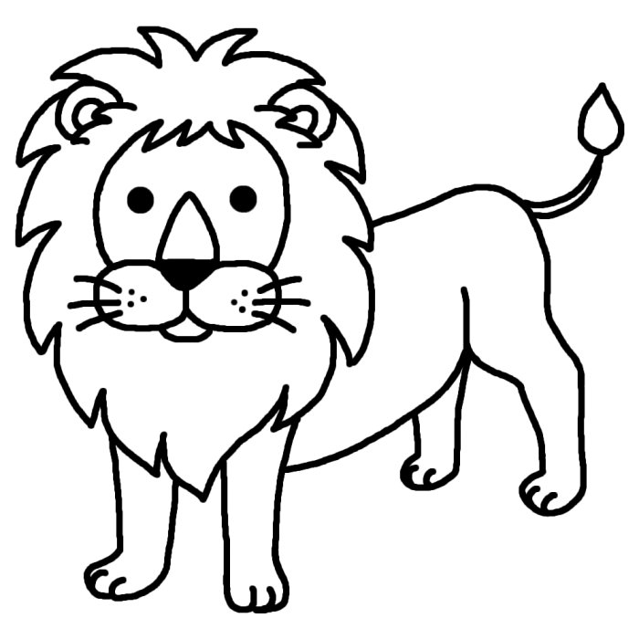 ライオン1 白黒 陸の大きな動物 無料イラスト素材