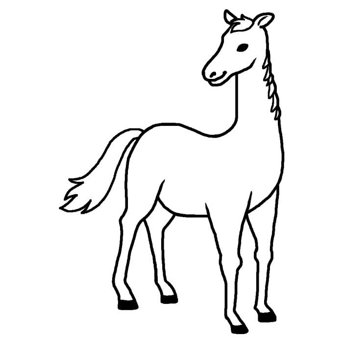 ウマ 馬1 白黒 陸の大きな動物 無料イラスト素材