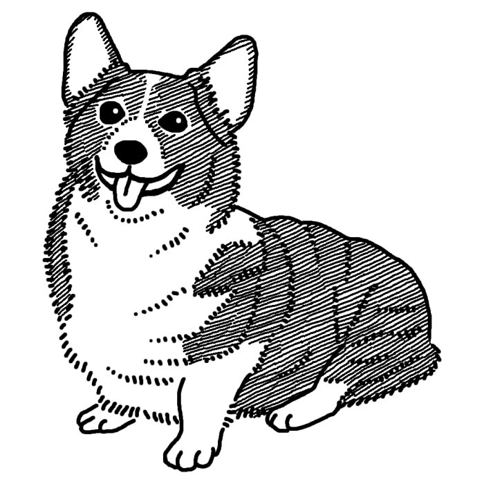 コーギー1 白黒 イヌ 犬 の仲間 動物の無料イラスト素材