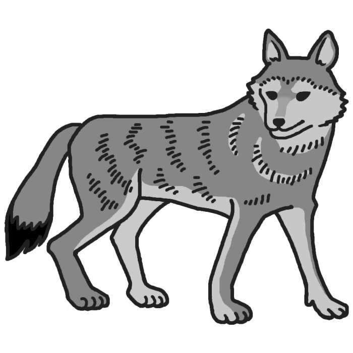 オオカミ 狼1 モノクロ 陸の動物 無料イラスト素材
