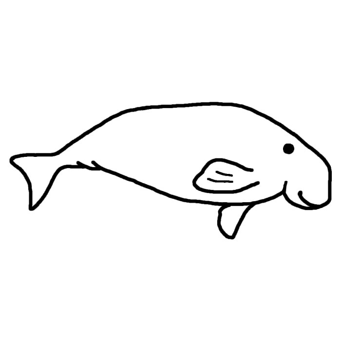 ジュゴン1 白黒 海の動物 無料イラスト素材