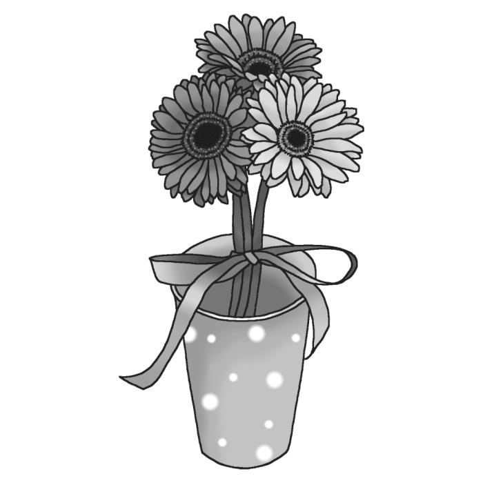 ガーベラ2 モノクロ 春の花 無料イラスト素材