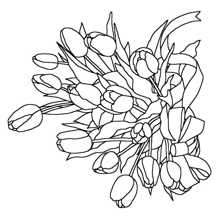 チューリップの花束 白黒 春の花 無料イラスト素材