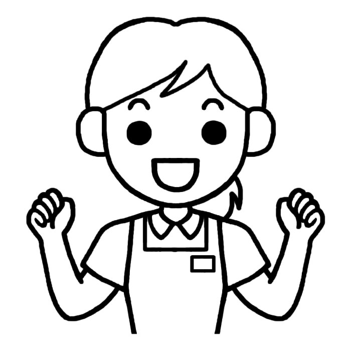 女性アップ4(白黒)/介護福祉士・ヘルパー/福祉施設介護者/介護・医療/無料イラスト素材