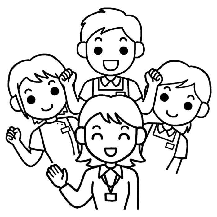アップ1(白黒)/スタッフ紹介2/福祉施設介護者/介護・医療/無料イラスト素材