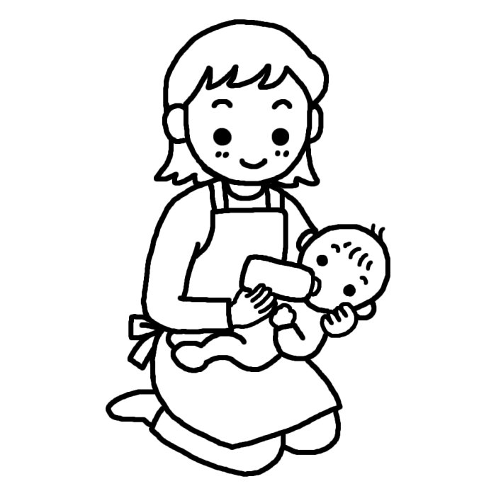 授乳 白黒 授乳 お昼寝の無料イラスト 赤ちゃん ベビー 人物素材