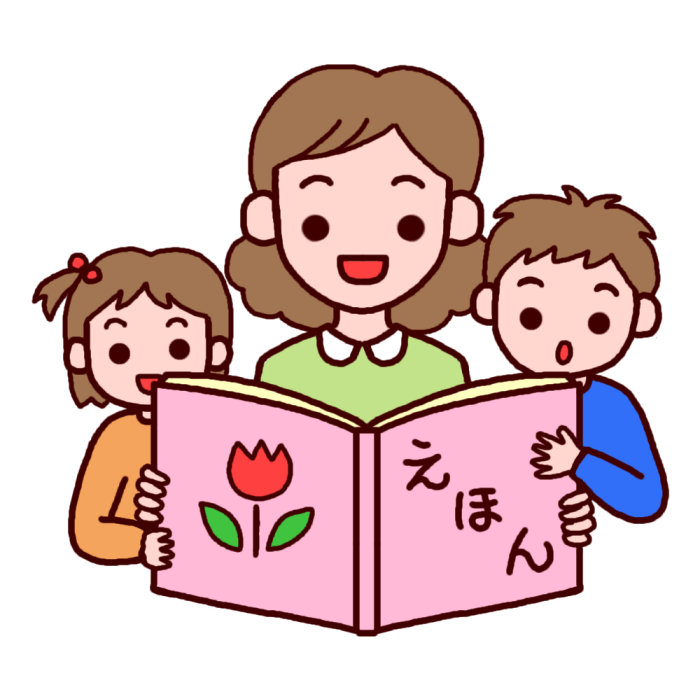 読み聞かせ カラー お母さんと子どもの無料イラスト 家族 ファミリー 人物素材