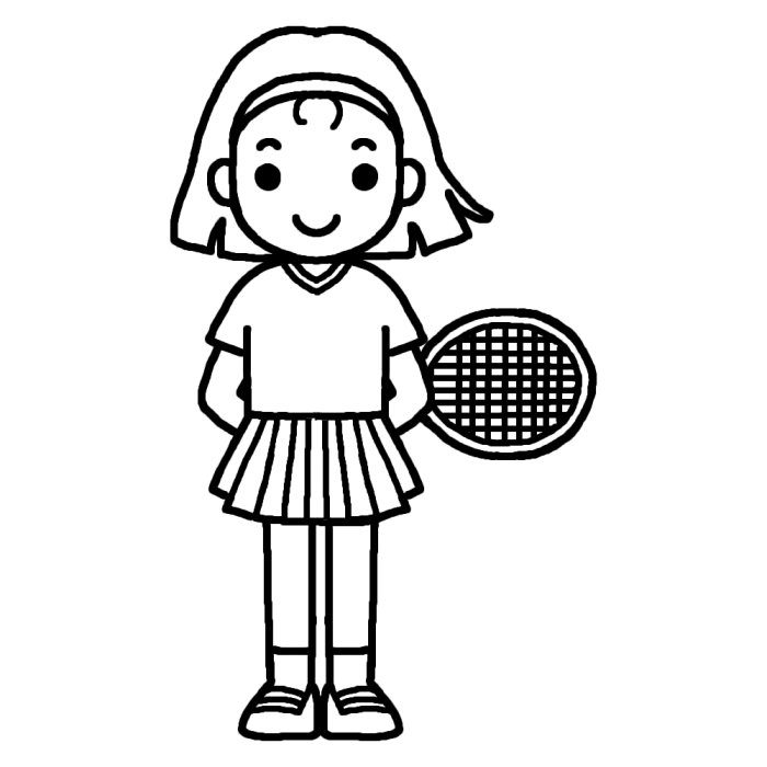 テニス 白黒 女の子の無料イラスト 子ども 幼児 人物素材