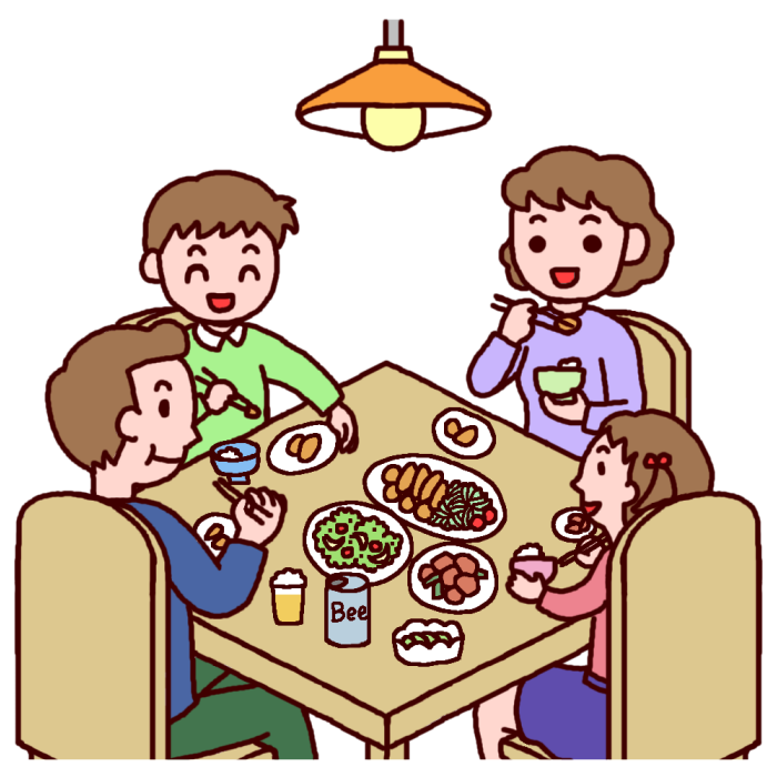 家族の食卓 カラー 食事の無料イラスト 生活 くらし 人物素材