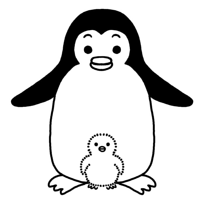 ペンギン 白黒 親子 かわいい動物の無料イラスト素材