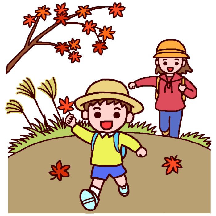 親子ハイキング カラー 行楽の秋の無料イラスト 季節素材