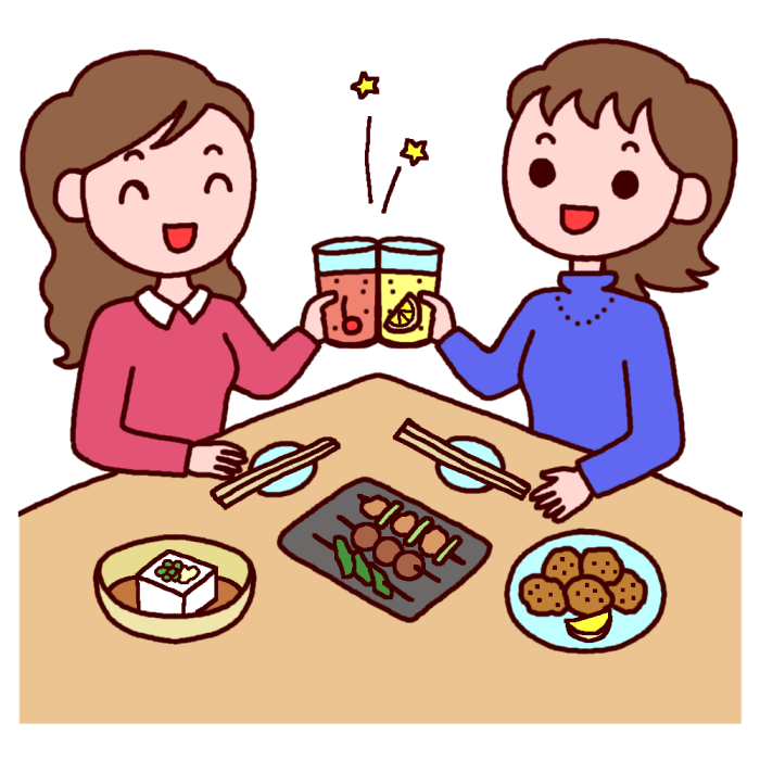 女子会 カラー 忘年会 新年会の無料イラスト 冬の季節 行事素材